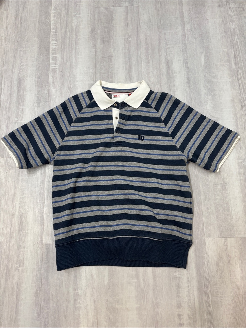 Wilson Navy & Gray Striped V-Neck Sweater Collared XSmall